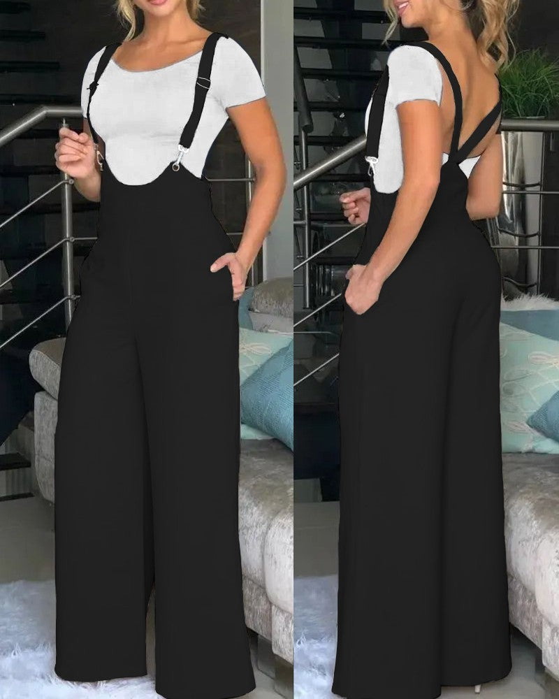 Summer Women's Solid Color Suspender Pants
