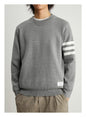Men's Gray Pullover Striped Round Neck