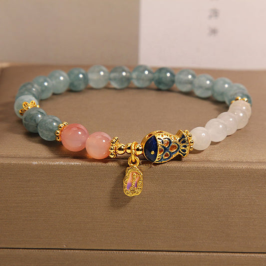 Blue Water Emerald Crystal Goldfish Bracelet For Women