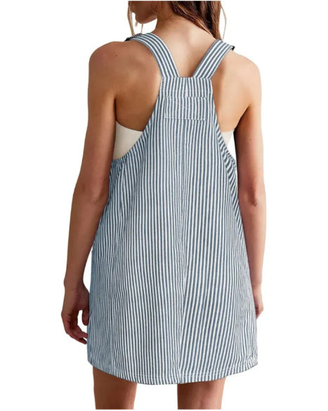 Striped Pocket Strap Adjustable Casual Dress