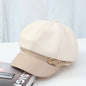 Casual Face-showing Small Peak Cap Octagonal Cap Leather Brim Hat With Buckle