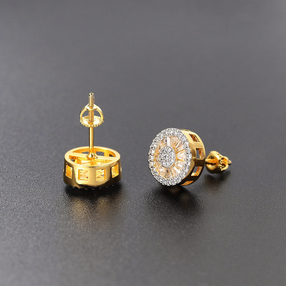 Hip Hop Round Diamond Gold-plated Thread Earrings