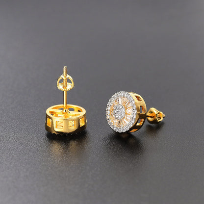 Hip Hop Round Diamond Gold-plated Thread Earrings
