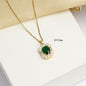 Geometric Emerald Inlaid Necklace Ear Stud Ring Suit