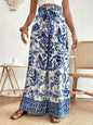 Fashionable Printed Loose High Waist Lace-up Wide Leg Trousers