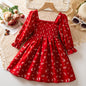 Autumn Girls' Long Sleeve French Puff Sleeve Princess Floral Skirt