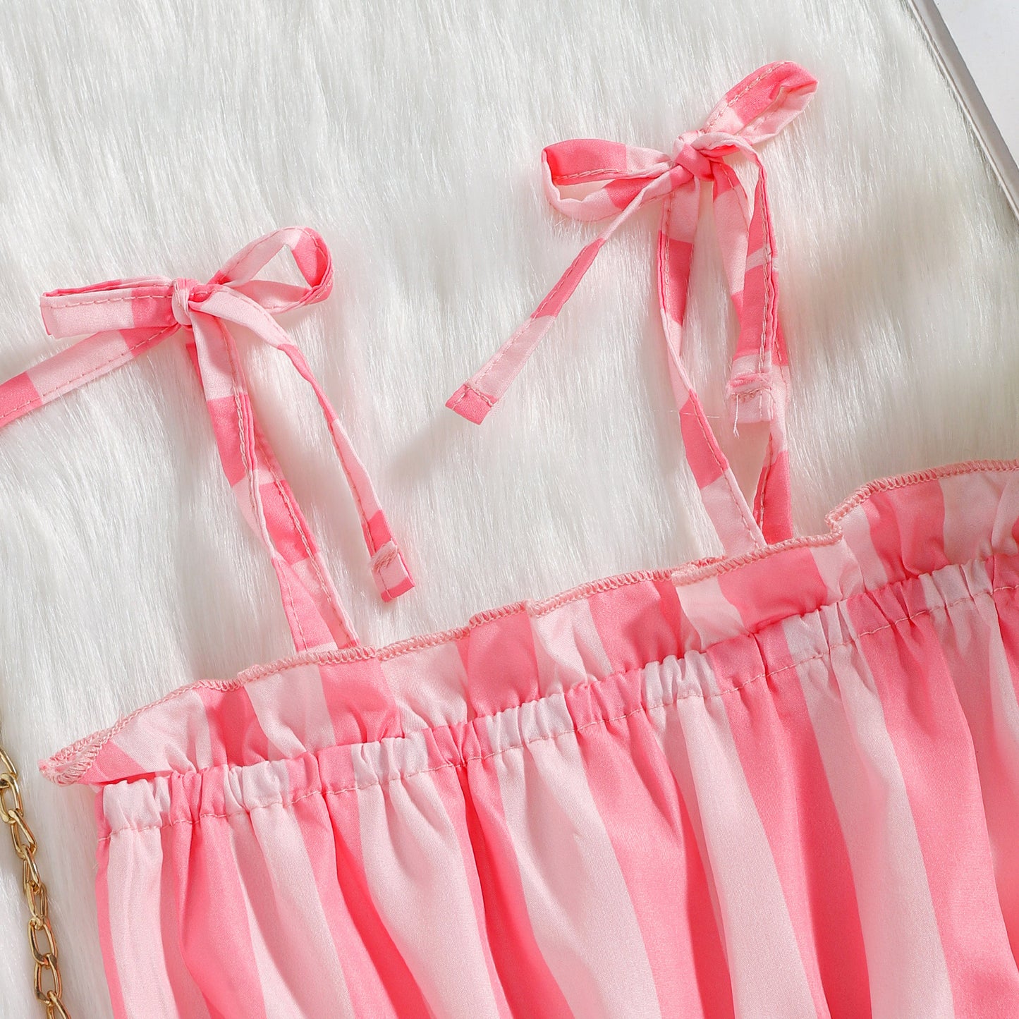 Tricolor Floral Stripe Print Suspender Jumpsuit Belt
