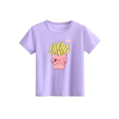 Western Style Cute Girls' Cotton Short-sleeved T-shirt