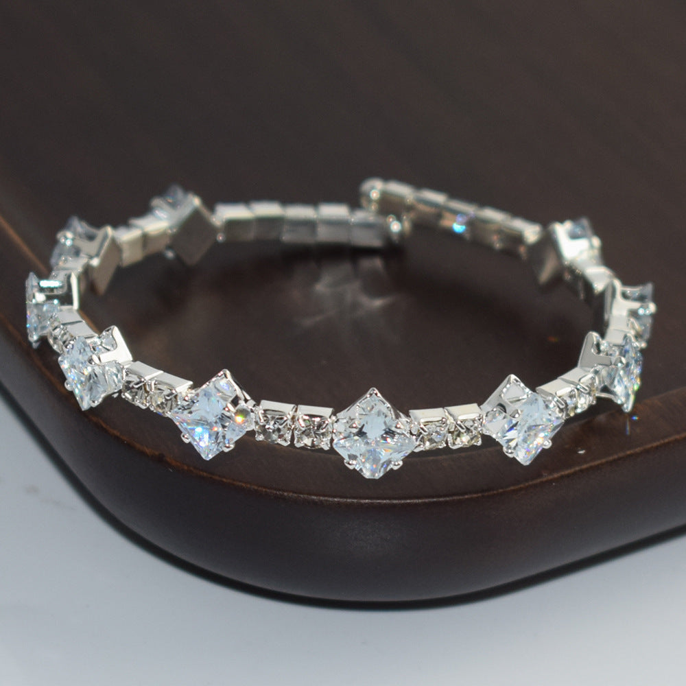 Shiny Silver Plated 1 Row Open Zircon Bracelet