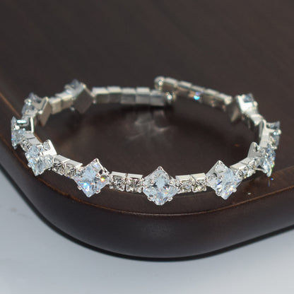 Shiny Silver Plated 1 Row Open Zircon Bracelet