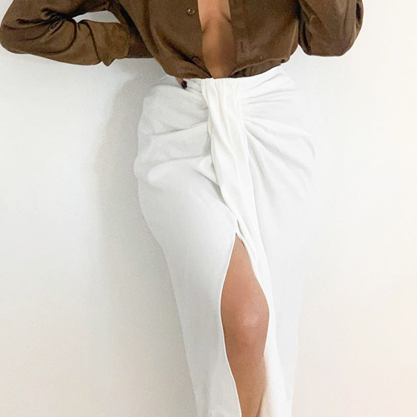 Workplace Temperament Commuter Skirt Pleated Slit Design Sense