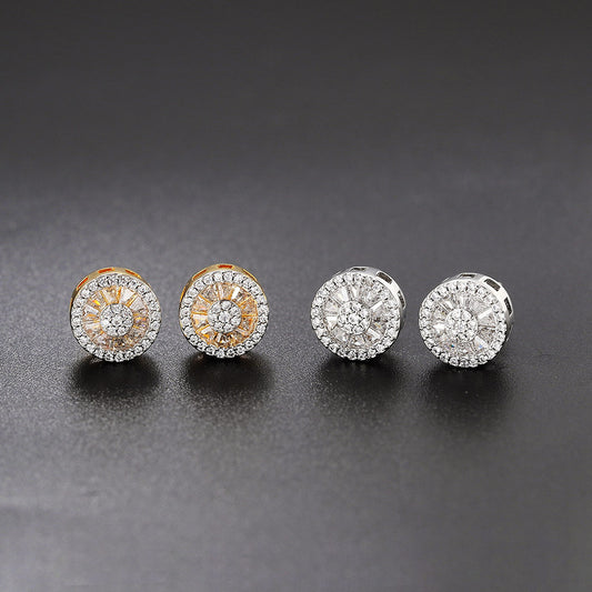 Hip Hop Round Diamond Gold-plated Thread Earrings